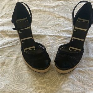 Elle Black Mesh Wedge Sandal